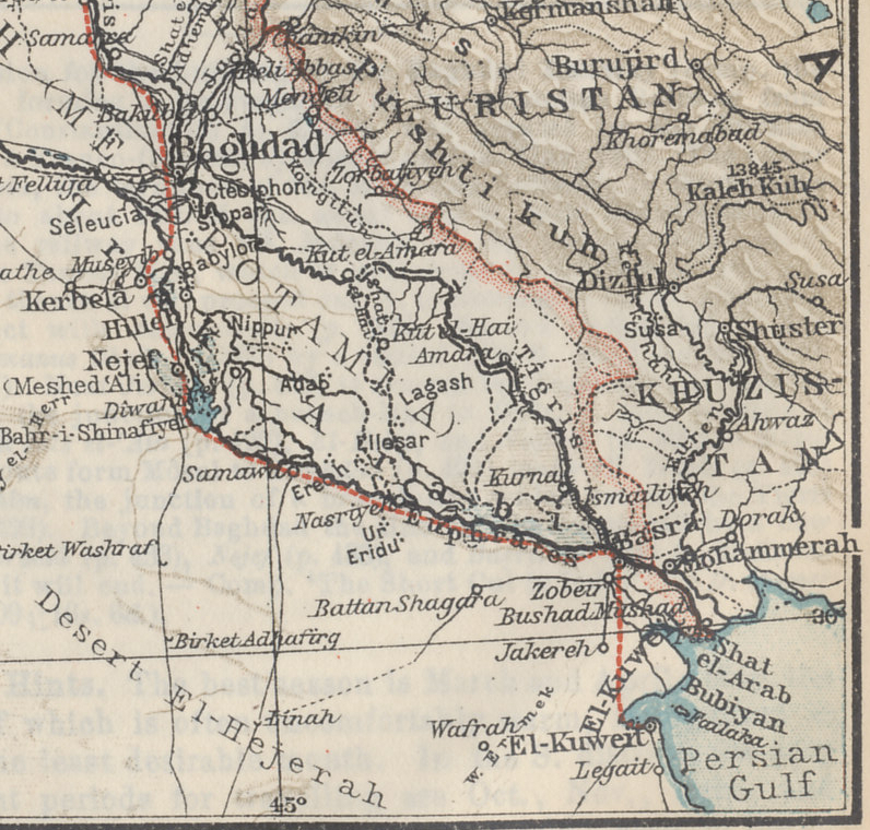 Detail from a map of southern Turkey, Syria, Palestine, and Mesopotamia from the Baedeker 1912 travel guide 
