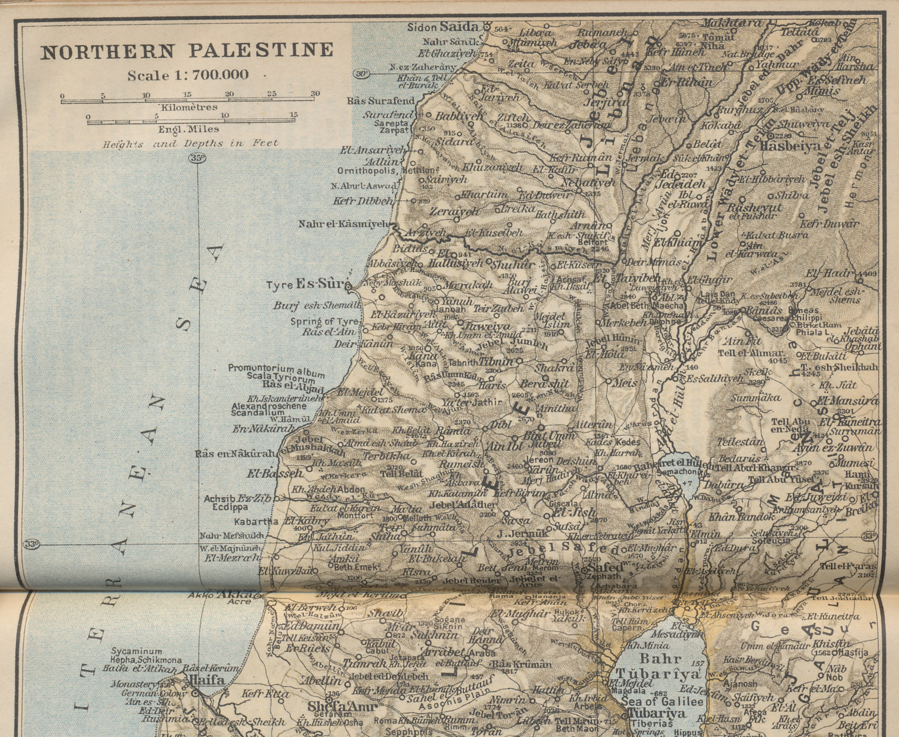 Northern Palestine (northern portion) from Palestine and Syria with Routes through Mesopotamia and Babylonia and with the Island of Cyprus by Karl Baedeker.