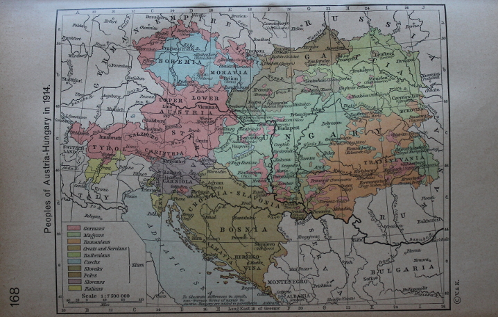 Peoples of Austria-Hungary in 1914 from Historical Atlas by William R. Shepherd. The empire